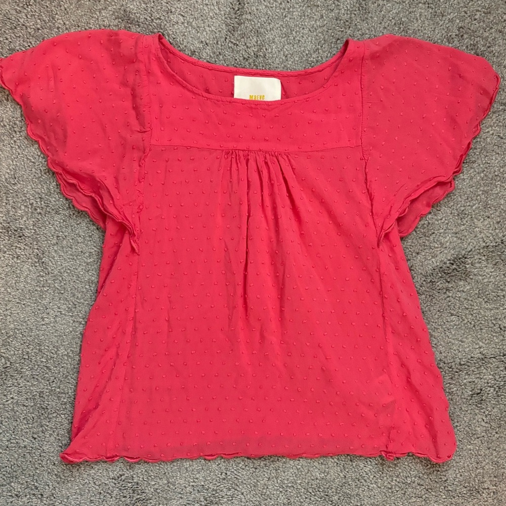 Maeve by Anthropologie Red Swiss Dot Flutter Sleeve Top